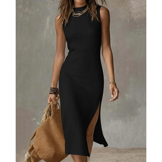 Women’s Sleeveless Bodycon Midi Dress with Side Split