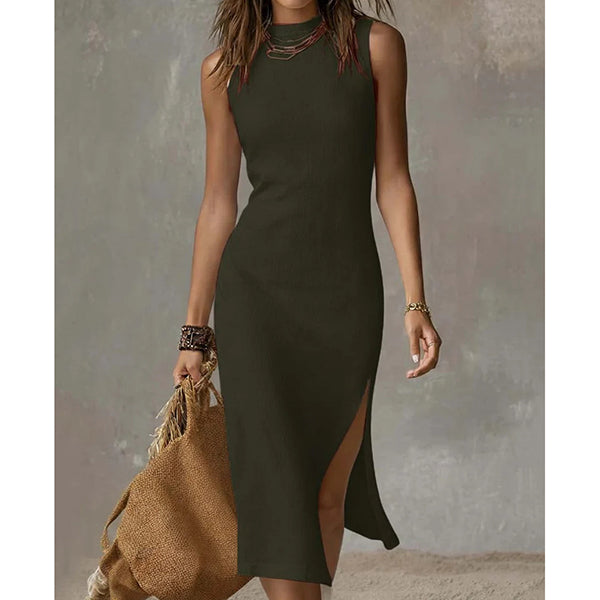 Women’s Sleeveless Bodycon Midi Dress with Side Split