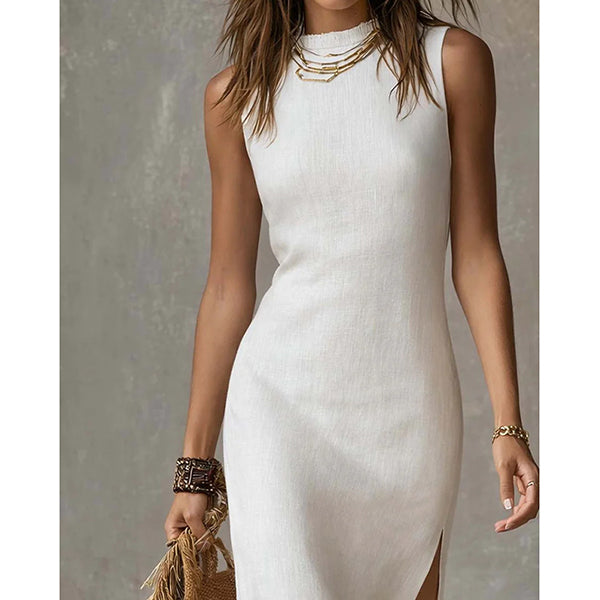 Women’s Sleeveless Bodycon Midi Dress with Side Split