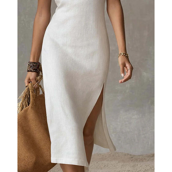 Women’s Sleeveless Bodycon Midi Dress with Side Split
