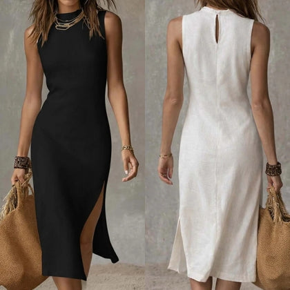 Women’s Sleeveless Bodycon Midi Dress with Side Split