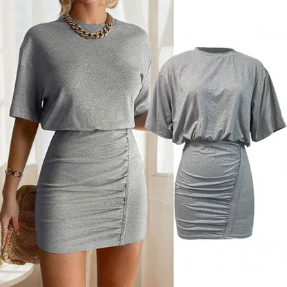 Women’s Ruched Short Sleeve Mini T-Shirt Dress