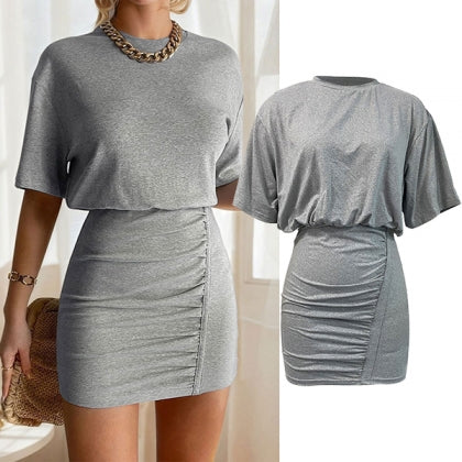 Women’s Ruched Short Sleeve Mini T-Shirt Dress
