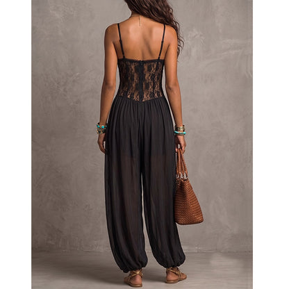 Women's Sheer Lace Detail Harem Jumpsuit