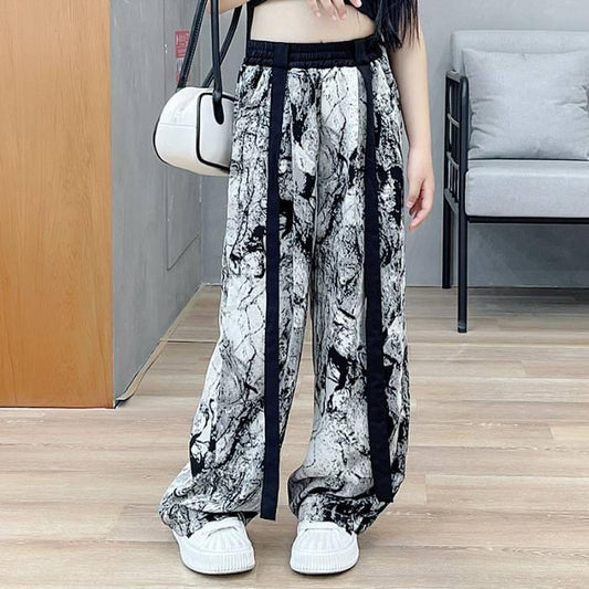 Tie-Dye Bamboo Chiffon Wide-Leg Pants