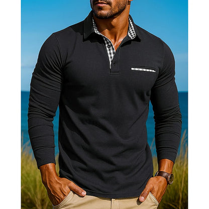Men’s Contrast-Detail Slim Fit Long Sleeve Polo Shirt