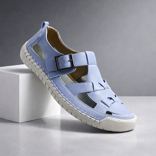 Buckle-Strap Leather-Look Sandals
