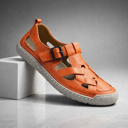 Buckle-Strap Leather-Look Sandals