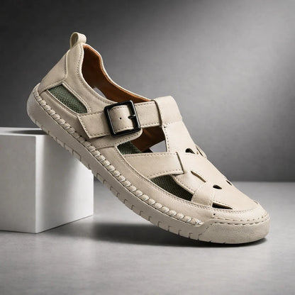 Buckle-Strap Leather-Look Sandals