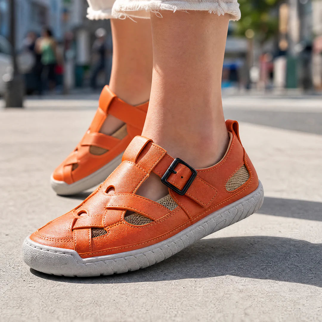 Buckle-Strap Leather-Look Sandals
