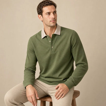 Men's Textured Long Sleeve Polo Shirt