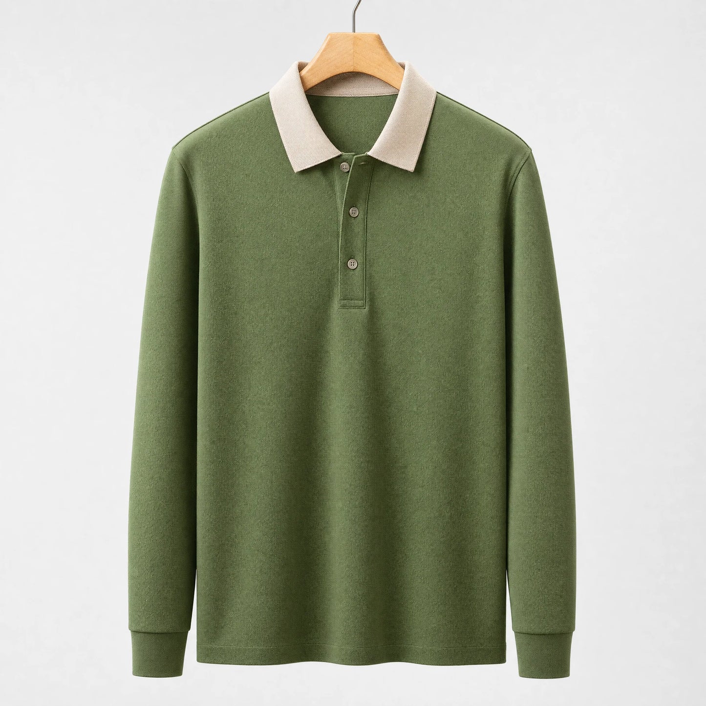 Men's Textured Long Sleeve Polo Shirt