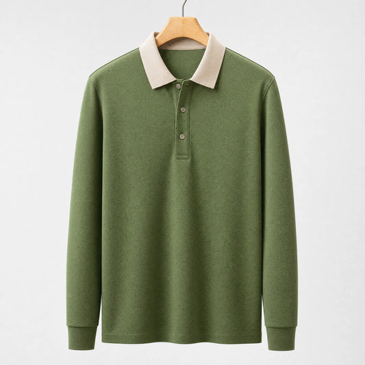Men's Textured Long Sleeve Polo Shirt
