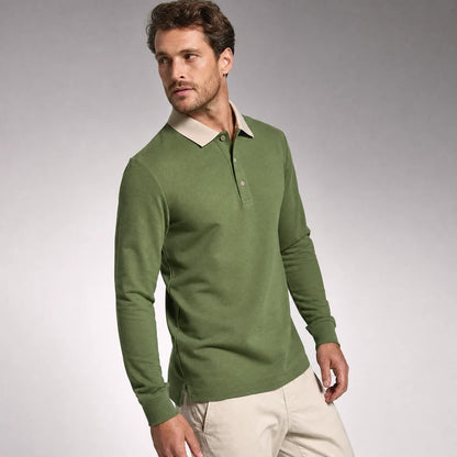 Men's Textured Long Sleeve Polo Shirt