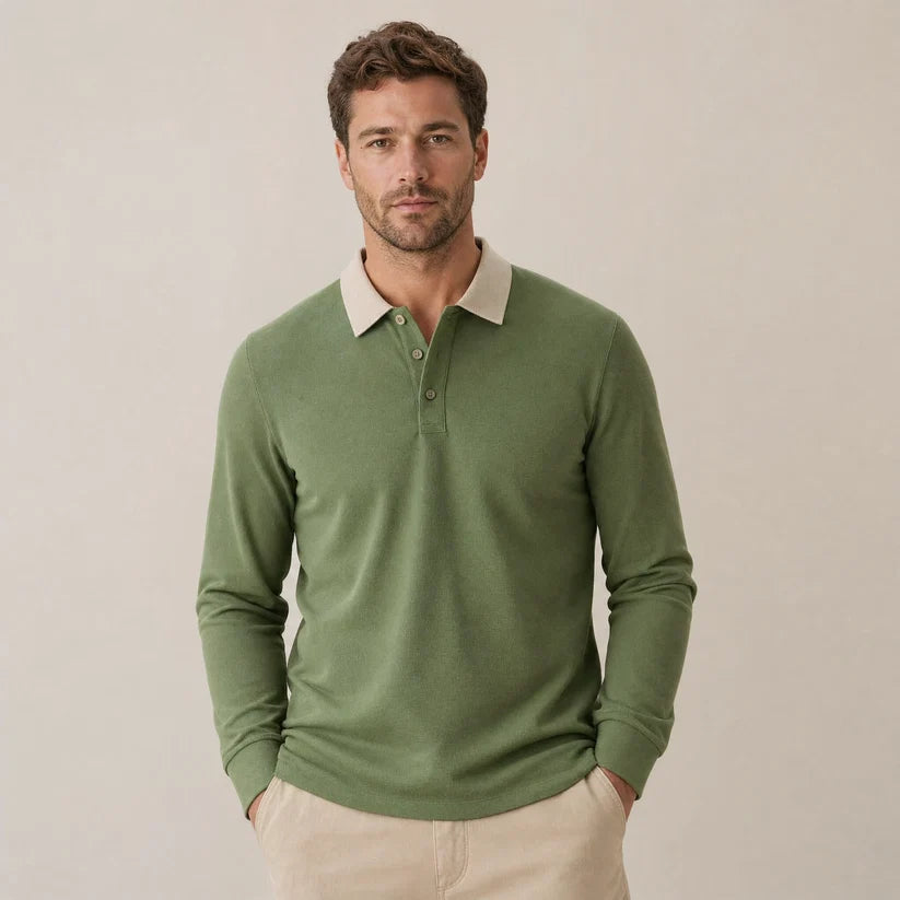 Men's Textured Long Sleeve Polo Shirt