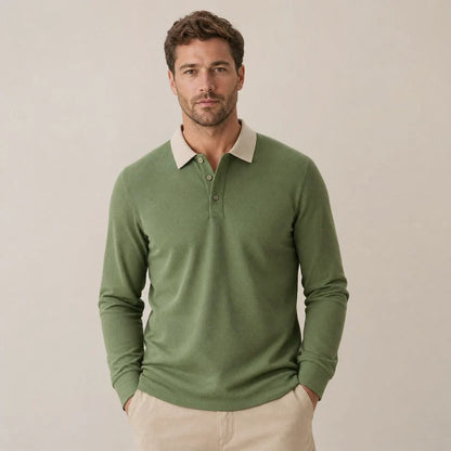 Men's Textured Long Sleeve Polo Shirt