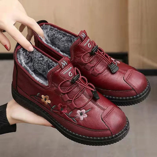 Leather-Look Fur Moccasins Women Loafers Soft Warm