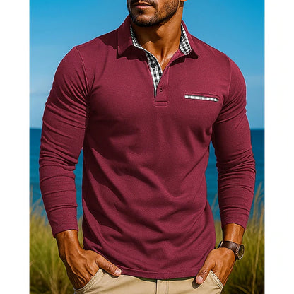 Men’s Contrast-Detail Slim Fit Long Sleeve Polo Shirt