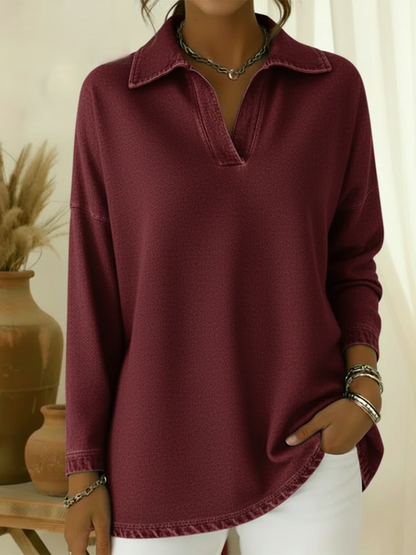 Women’s Polo Collar Denim Feel Sweatshirt Top