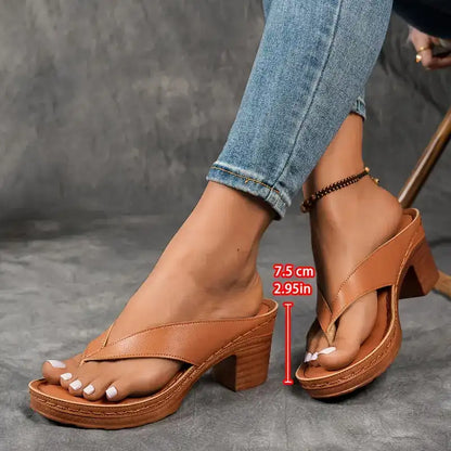 Women's Solid Color Summer Chunky Heel Sandals