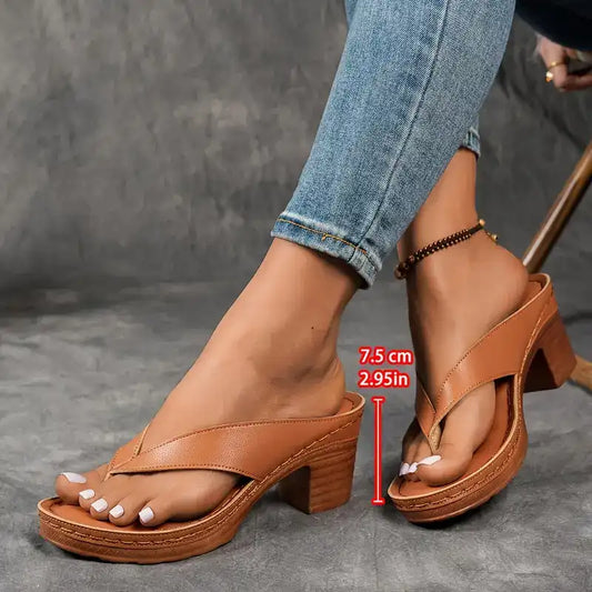Women's Solid Color Summer Chunky Heel Sandals