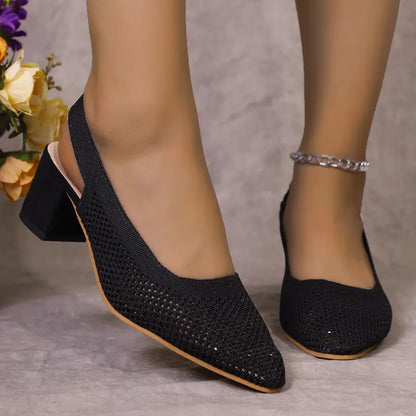 Women's Breathable Mesh Slingback Block Heel Sandals