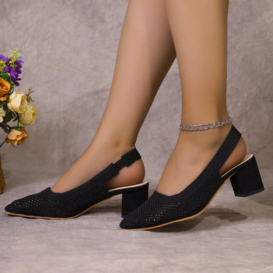 Women's Breathable Mesh Slingback Block Heel Sandals