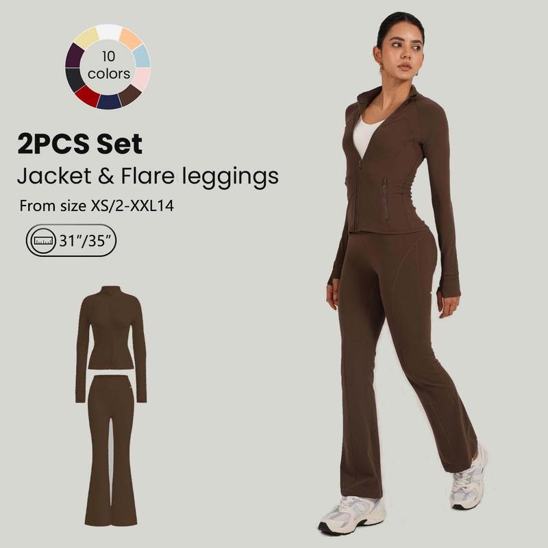 Women’s Sculpting Zip Jacket and Flare Leggings Set