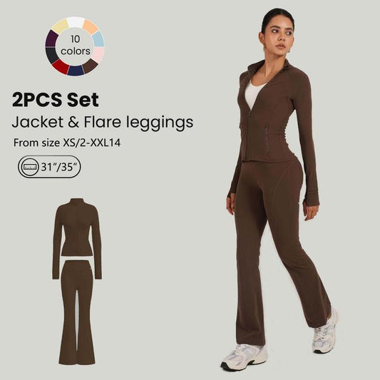 Women’s Sculpting Zip Jacket and Flare Leggings Set