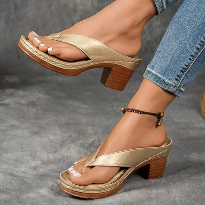 Women's Solid Color Summer Chunky Heel Sandals