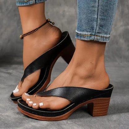 Women's Solid Color Summer Chunky Heel Sandals