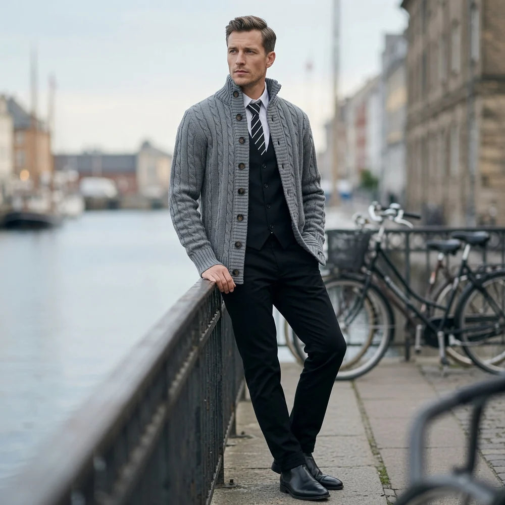 Men's Stand Collar Button Knit Cardigan