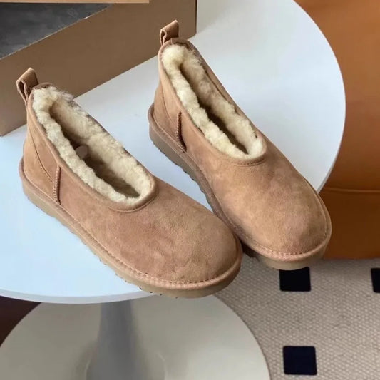Women’s Faux-Fur Lined Leather Moccasin Slippers