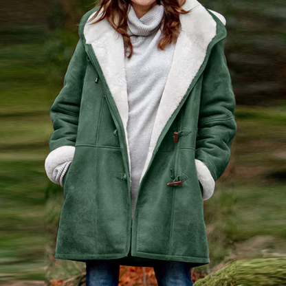 Women’s Hooded Velvet Horn Button Coat