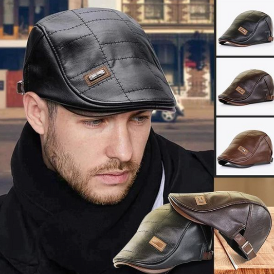 Men’s Vintage Leather-Look Beret