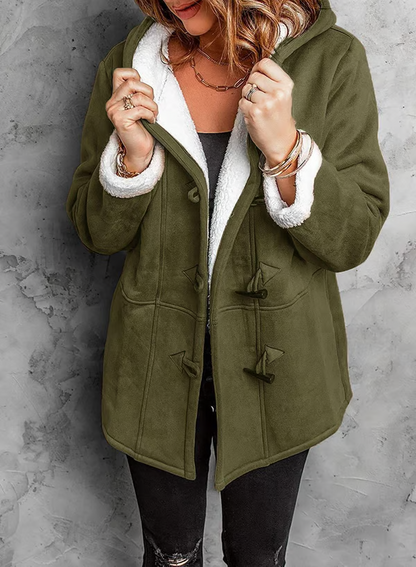 Women’s Hooded Velvet Horn Button Coat