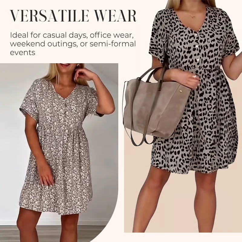 Women's Casual V-Neck Short Sleeve Dress