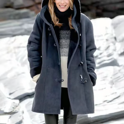 Women’s Hooded Velvet Horn Button Coat