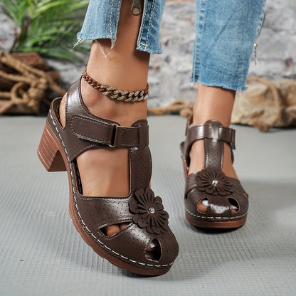Women’s Floral Cut-Out Chunky Heel Comfort Sandals