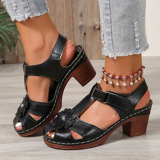 Women’s Floral Cut-Out Chunky Heel Comfort Sandals