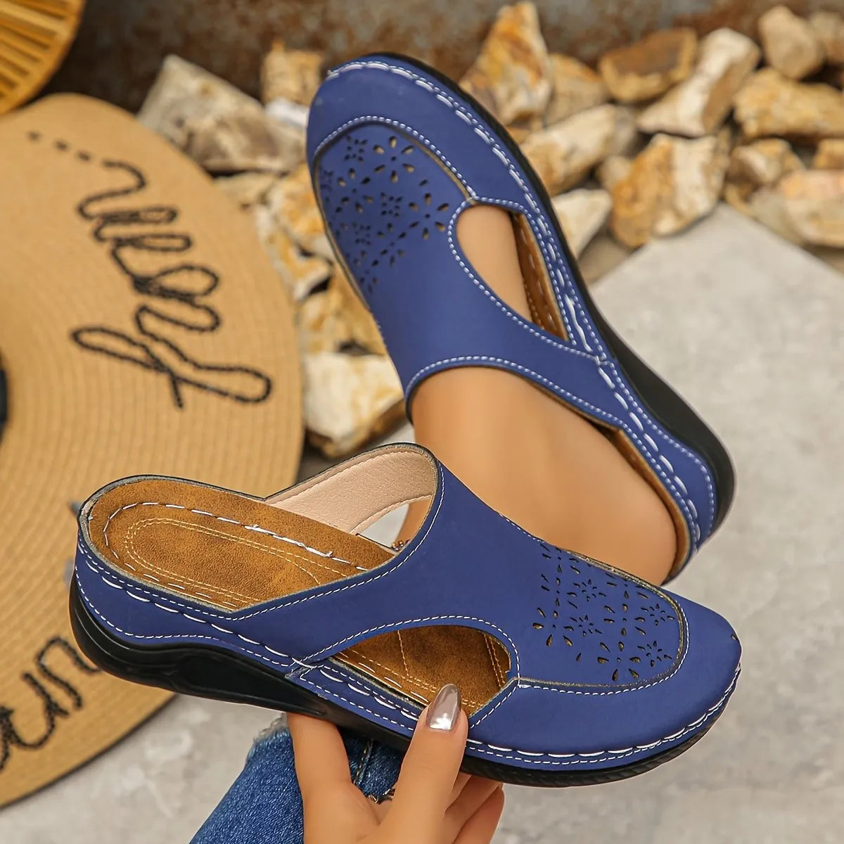 Women's Perforated Slingback Wedge Shoes