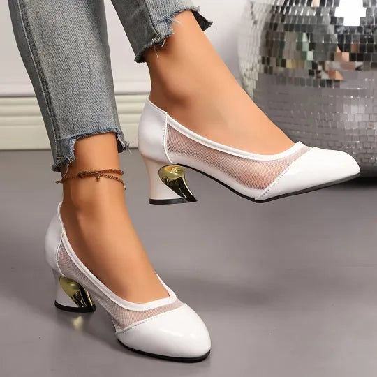 Women’s Mesh Panel Chunky Heel Court Shoes