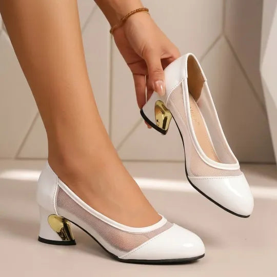 Women’s Mesh Panel Chunky Heel Court Shoes