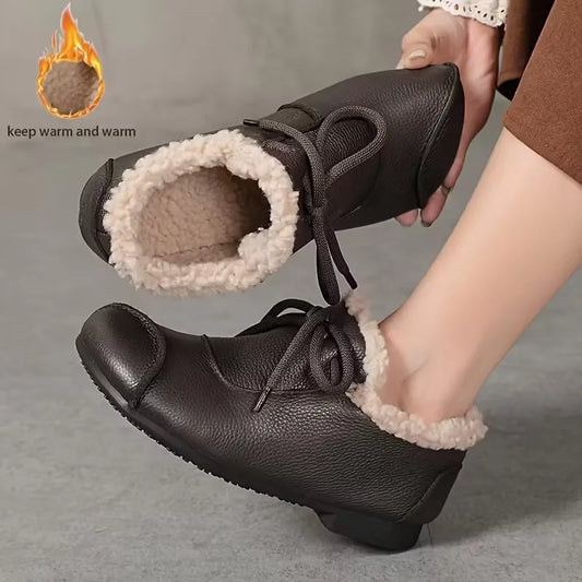 Women’s Warm Lined Waterproof Leather-Look Shoes