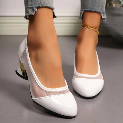 Women’s Mesh Panel Chunky Heel Court Shoes