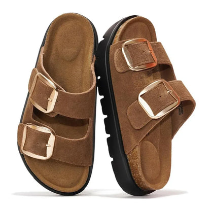 Women's Double-Buckle Platform Footbed Sandals