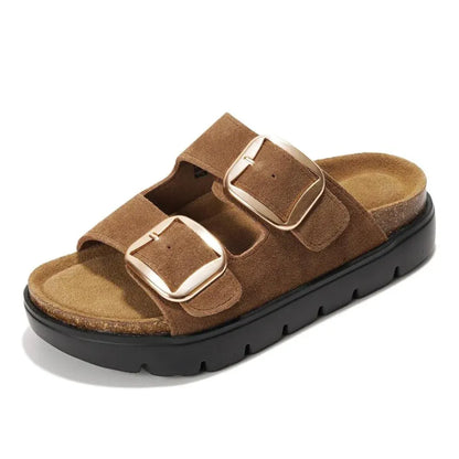 Women's Double-Buckle Platform Footbed Sandals