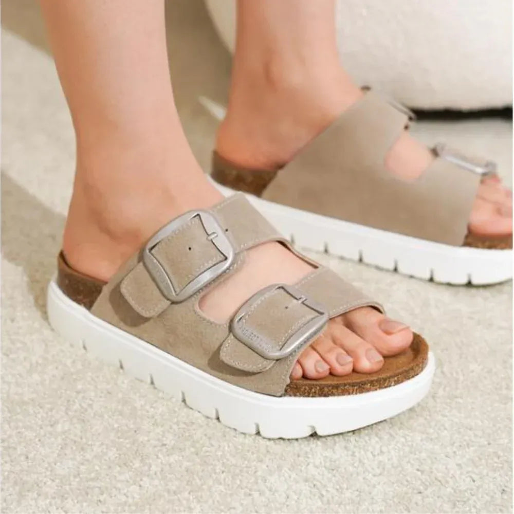 Women's Double-Buckle Platform Footbed Sandals
