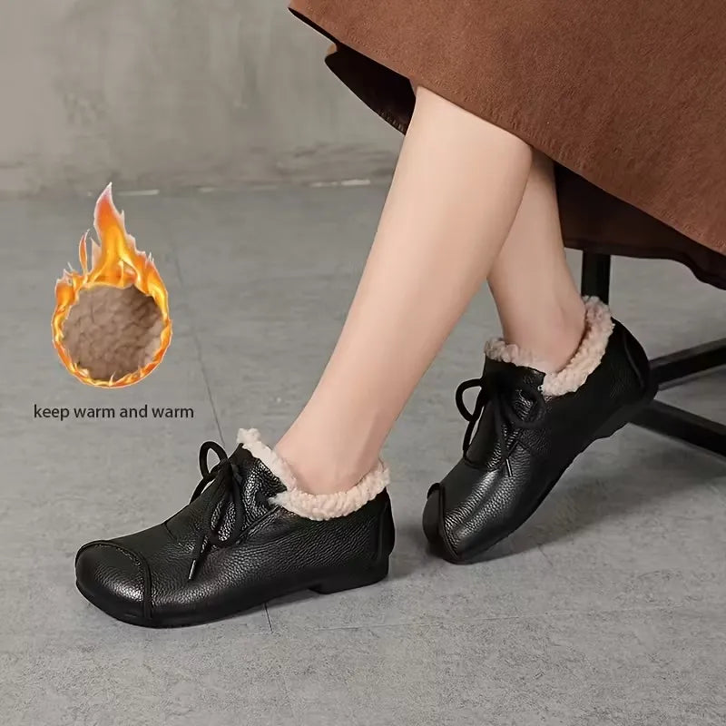 Women’s Warm Lined Waterproof Leather-Look Shoes
