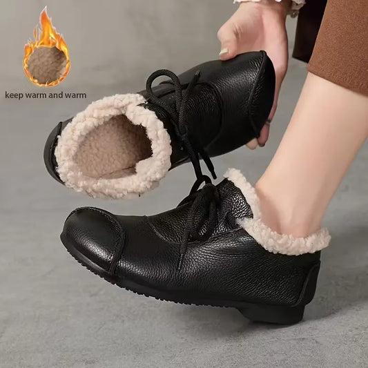 Women’s Warm Lined Waterproof Leather-Look Shoes